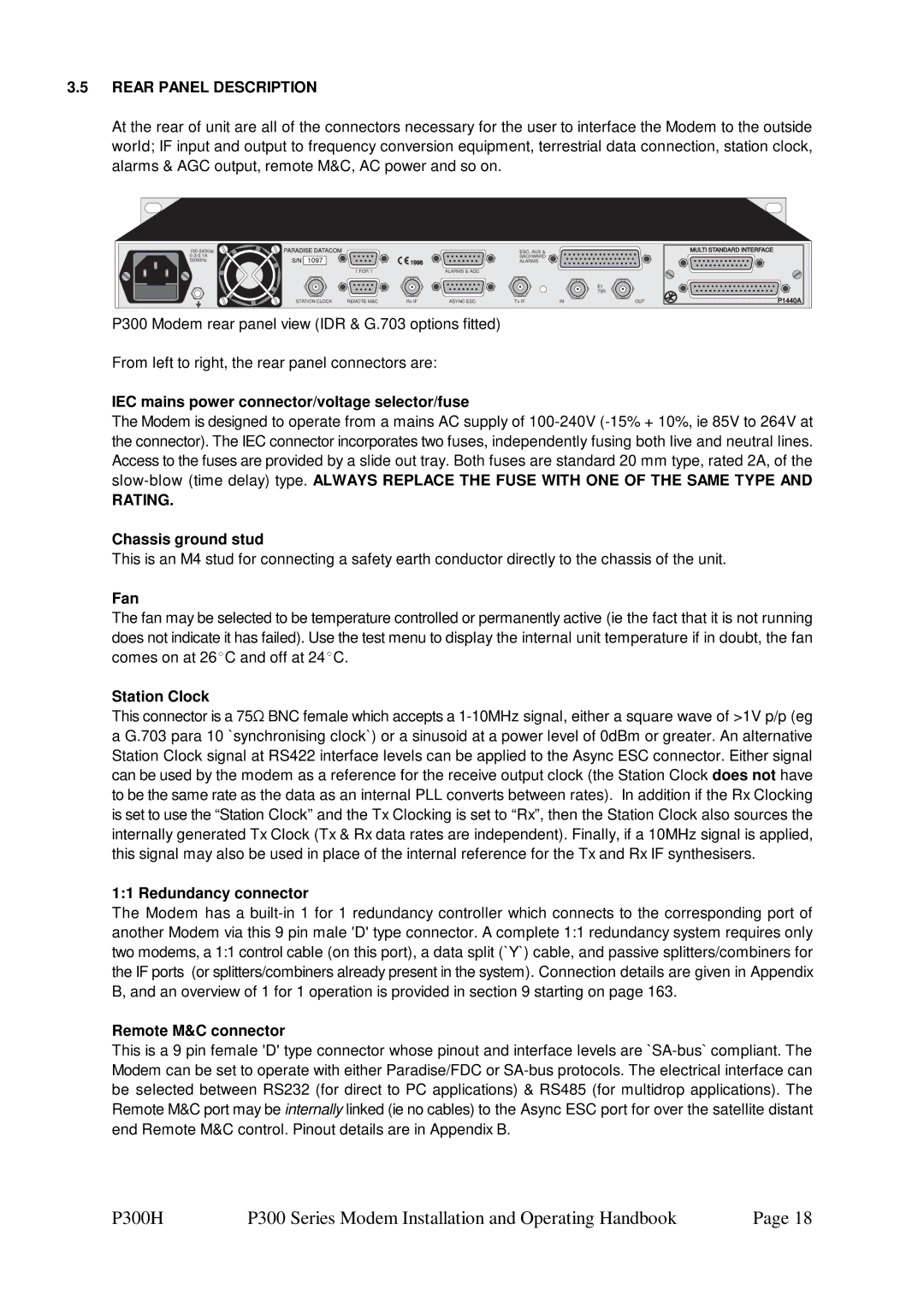 Paradise P300 specifications Rear Panel Description, Rating 