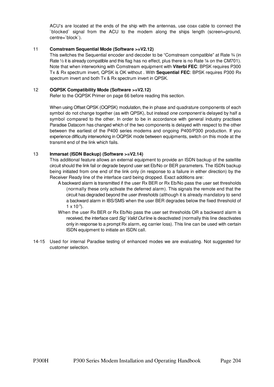 Paradise P300 specifications Comstream Sequential Mode Software =V2.12 