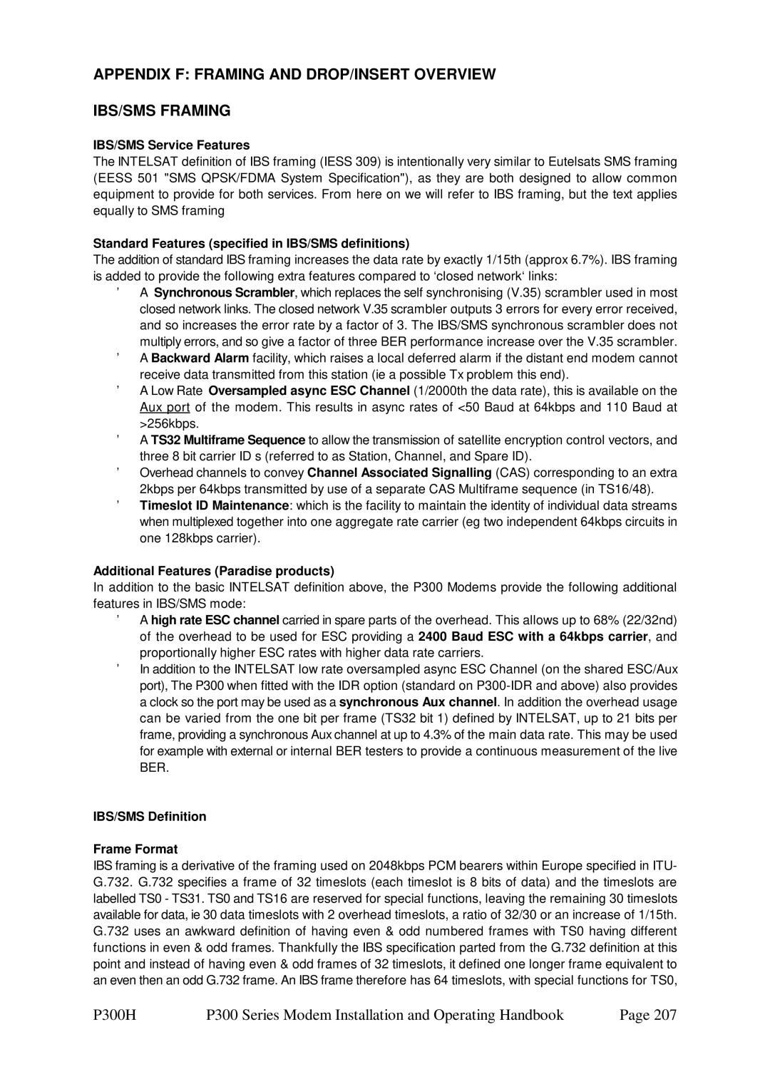 Paradise P300 specifications Appendix F Framing and DROP/INSERT Overview IBS/SMS Framing, IBS/SMS Service Features 