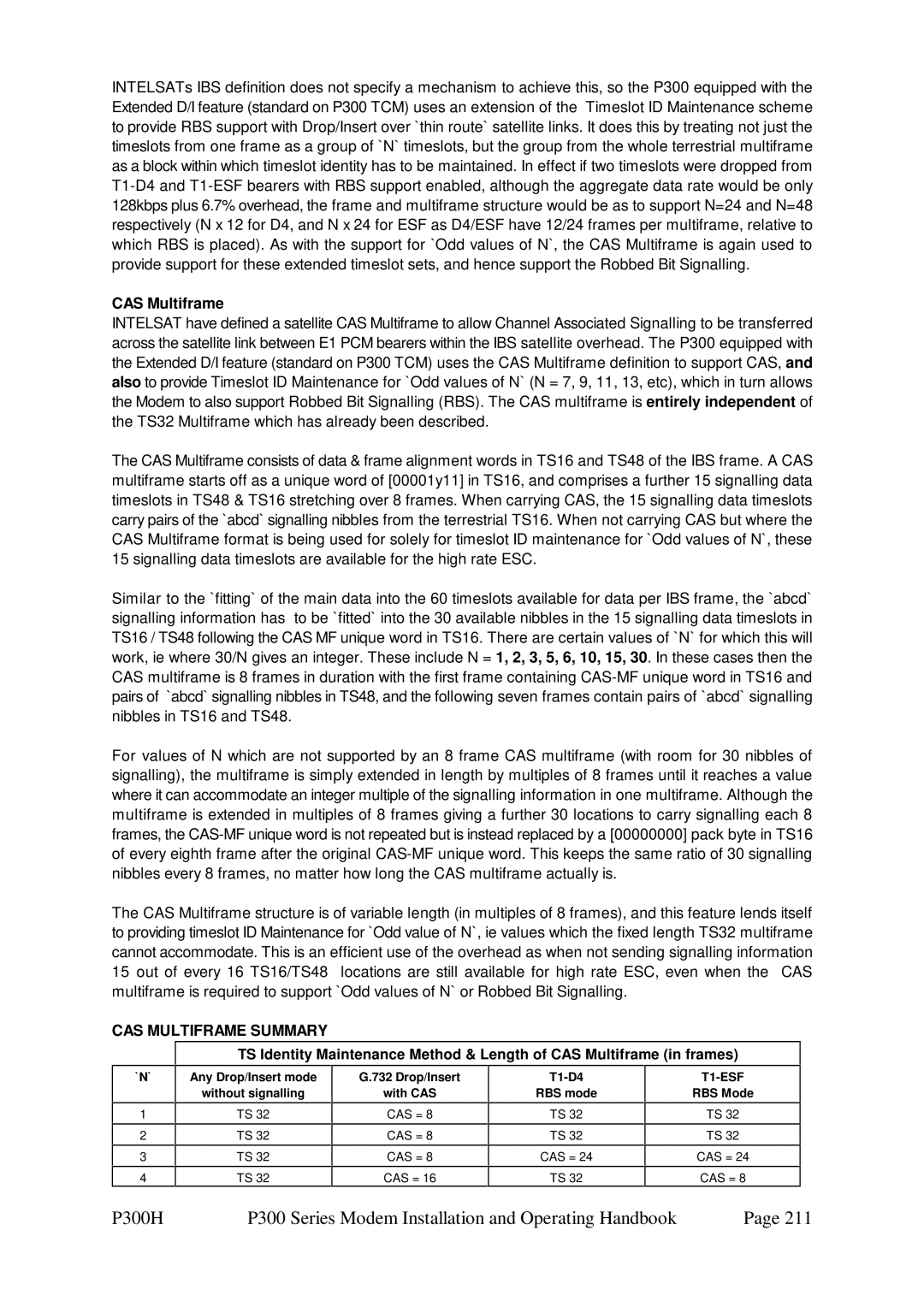 Paradise P300 specifications CAS Multiframe Summary 