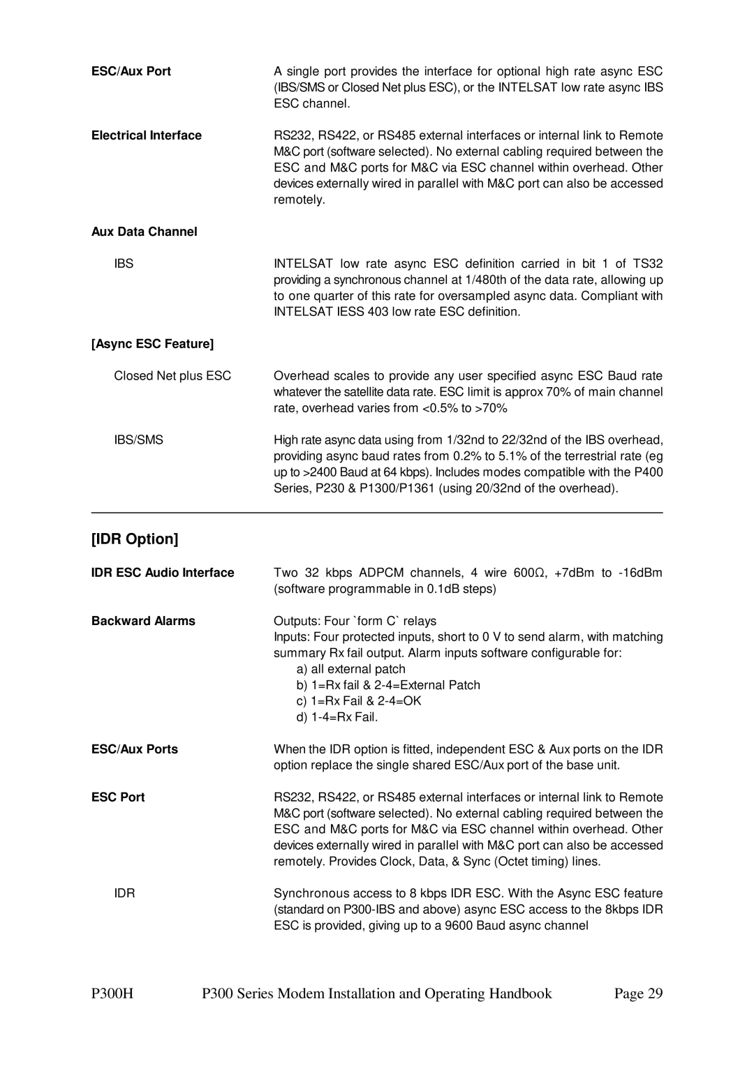 Paradise P300 specifications IDR Option 