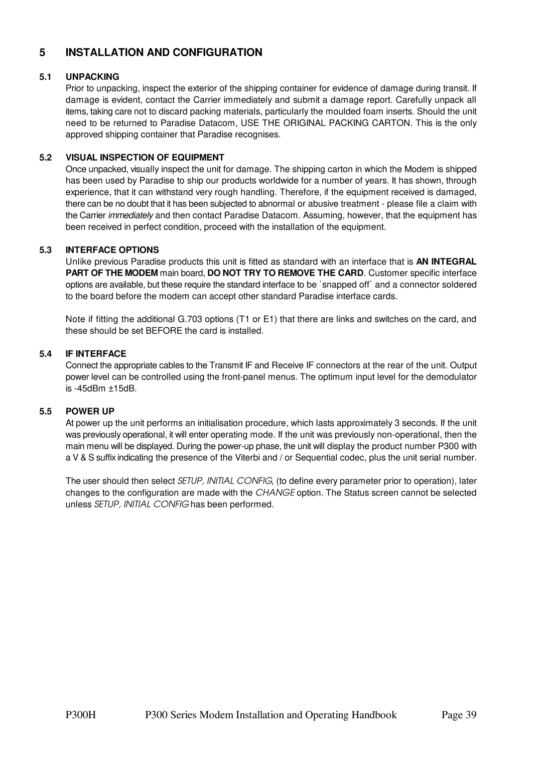 Paradise P300 specifications Installation and Configuration 