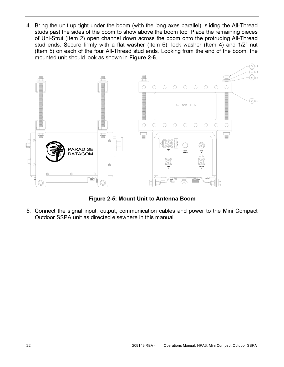 Paradise RA 5785 manual Mount Unit to Antenna Boom 