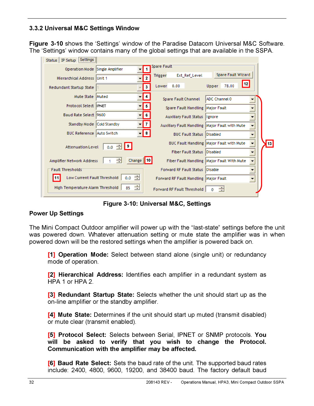 Paradise RA 5785 manual Universal M&C Settings Window, Universal M&C, Settings Power Up Settings 