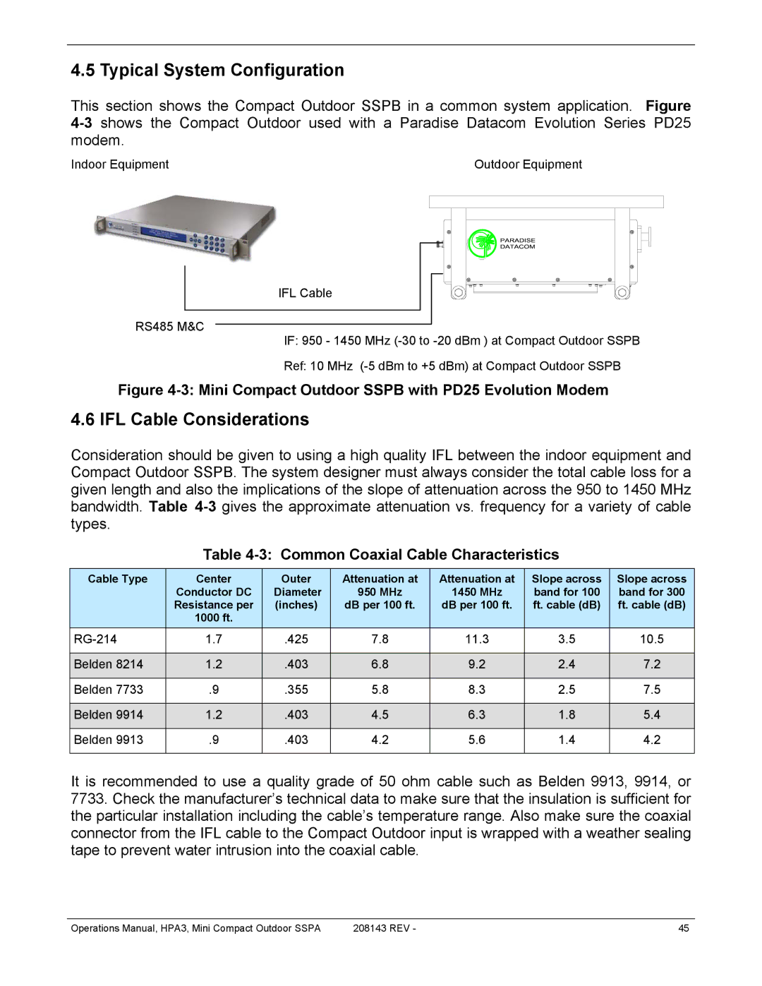 Paradise RA 5785 manual Typical System Configuration, IFL Cable Considerations, Common Coaxial Cable Characteristics 