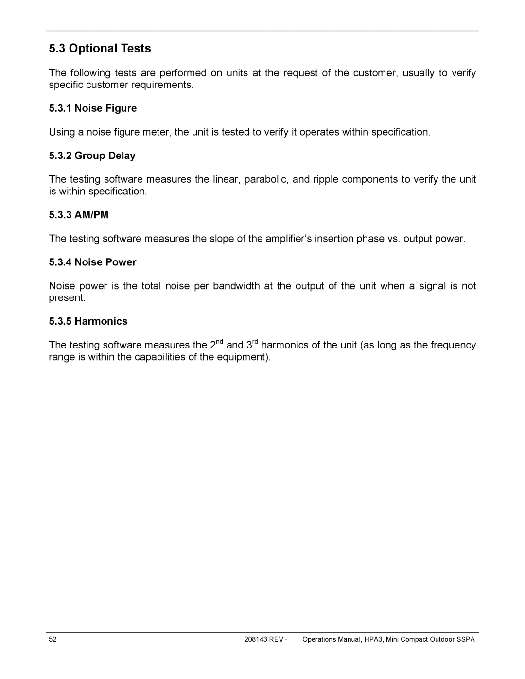 Paradise RA 5785 manual Optional Tests 