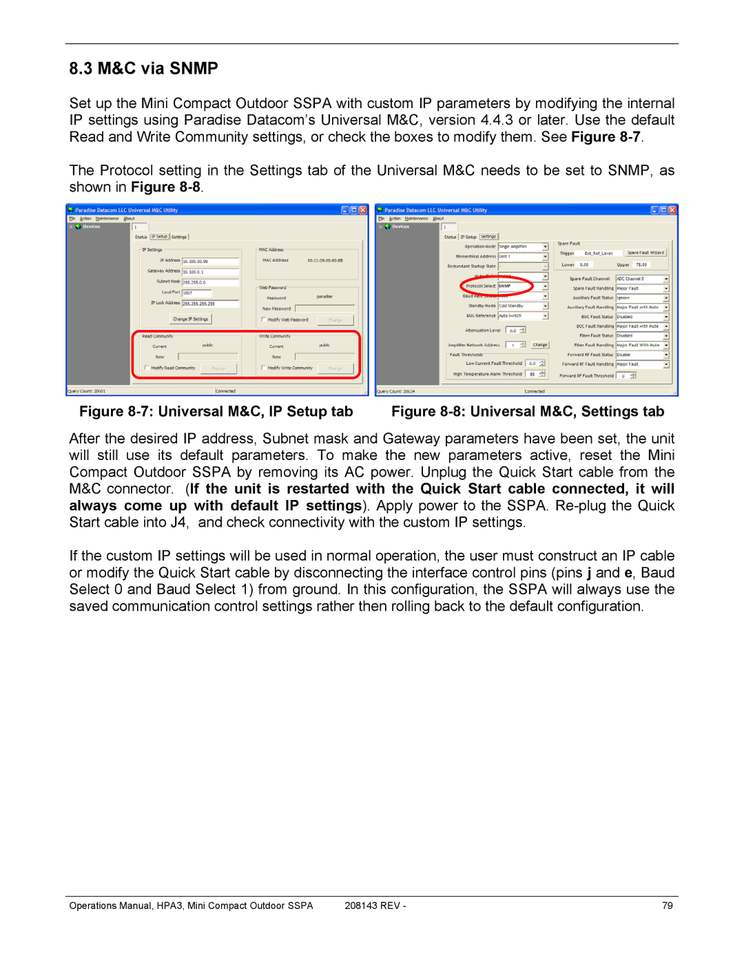 Paradise RA 5785 manual M&C via Snmp, Universal M&C, IP Setup tab 