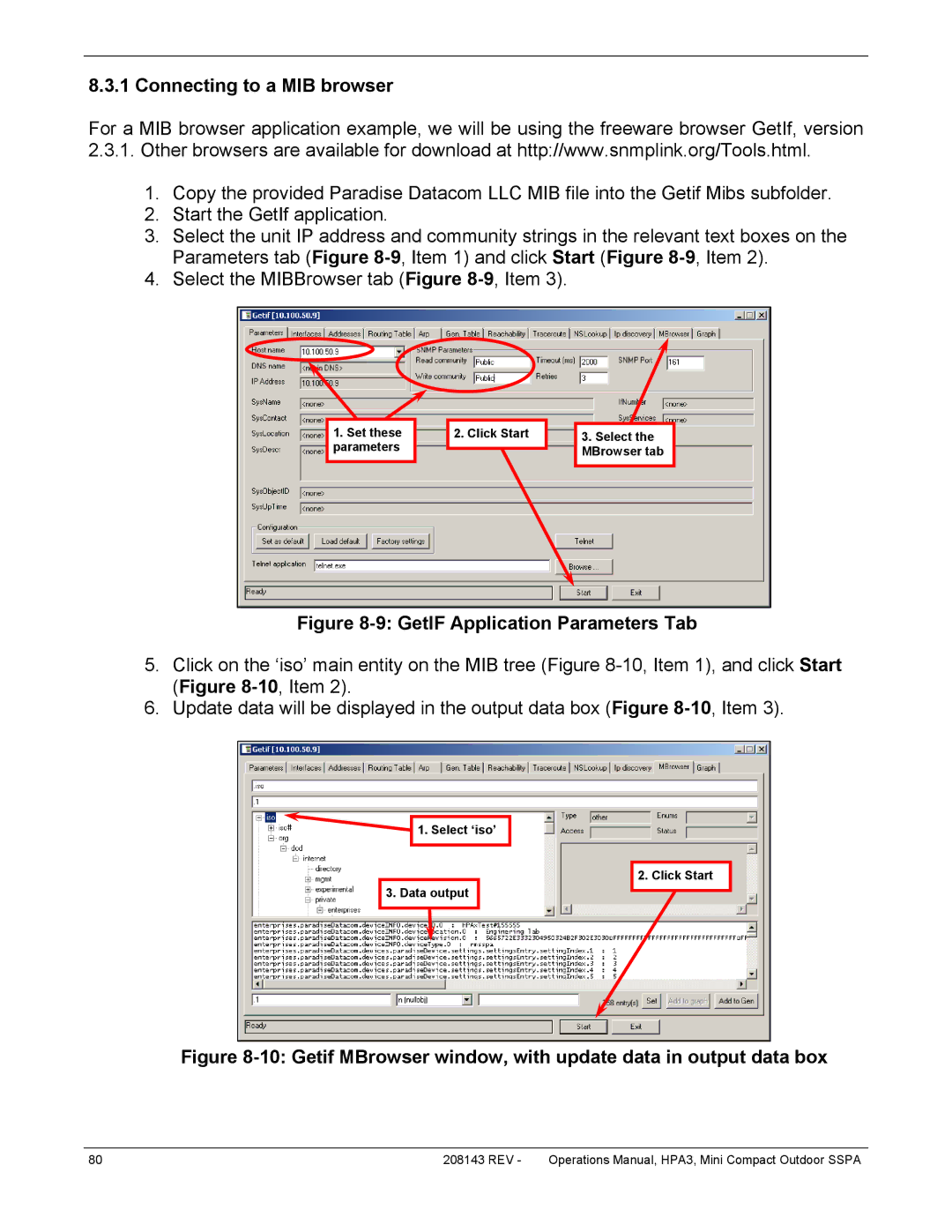 Paradise RA 5785 manual Connecting to a MIB browser, GetIF Application Parameters Tab 