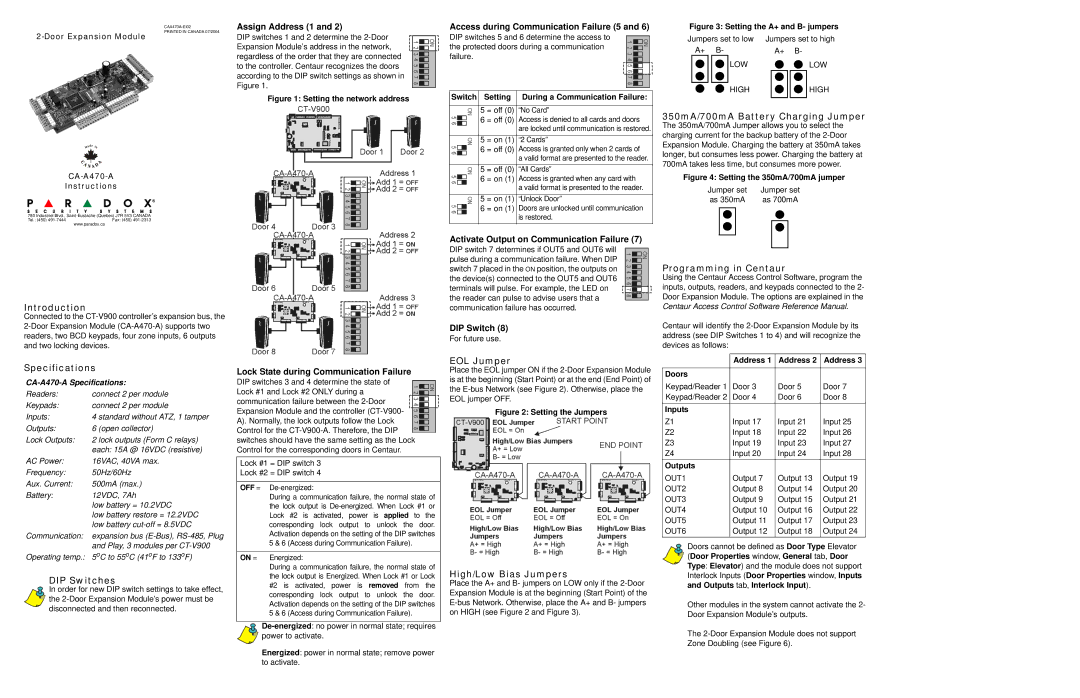 Paradox Hellas S.A CT-V900 manual 350mA/700mA Battery Charging Jumper, Introduction, Programming in Centaur, DIP Switches 