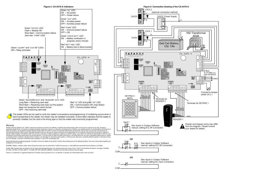 Paradox Hellas S.A CAA470A-EI02, CT-V900 manual CA-A470-A indicators, Connection drawing of the CA-A470-A 