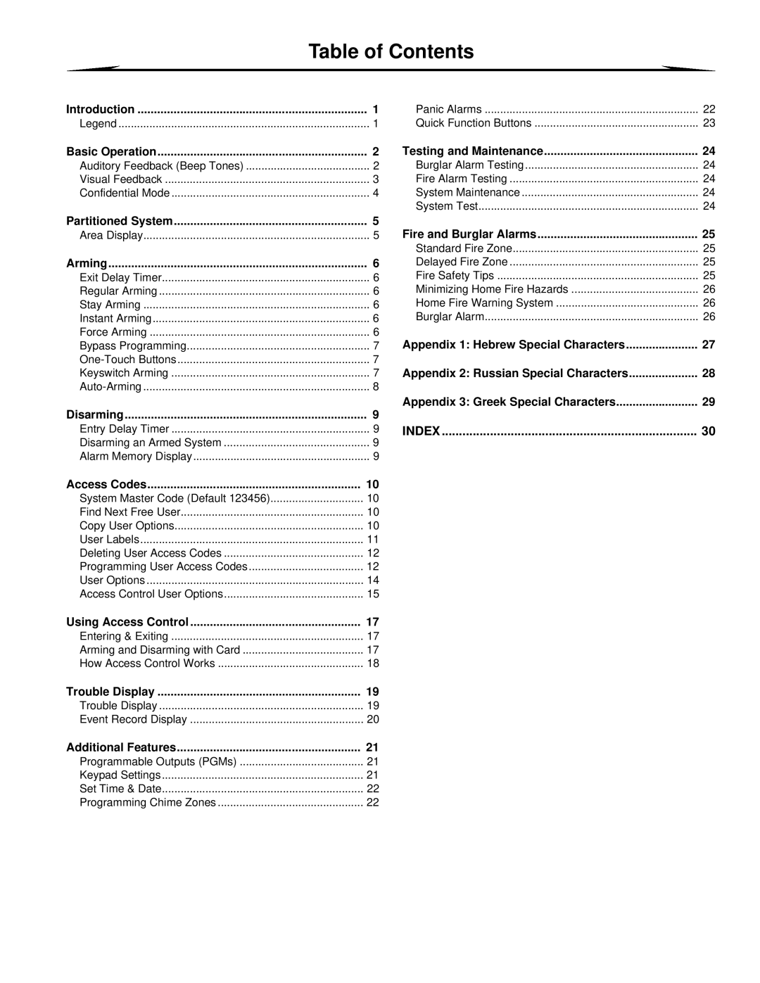 Paradox Hellas S.A DGP2-641RB, DGP2-648BL, DGP2-641BL, DGP2-640, EVO96 manual Table of Contents 