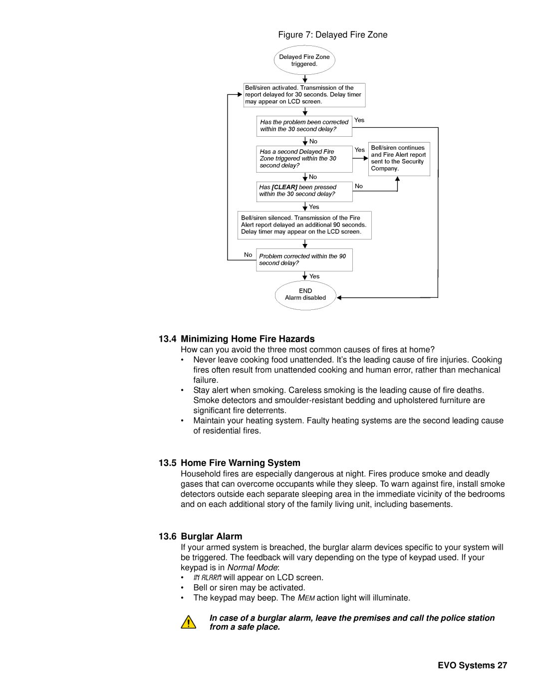 Paradox Hellas S.A EVO48, EVO192 manual Minimizing Home Fire Hazards, Home Fire Warning System, Burglar Alarm 