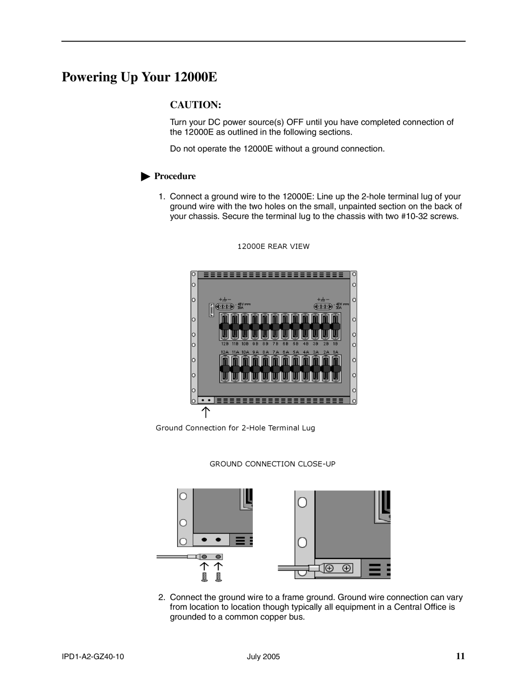 Paradyne installation instructions Powering Up Your 12000E 