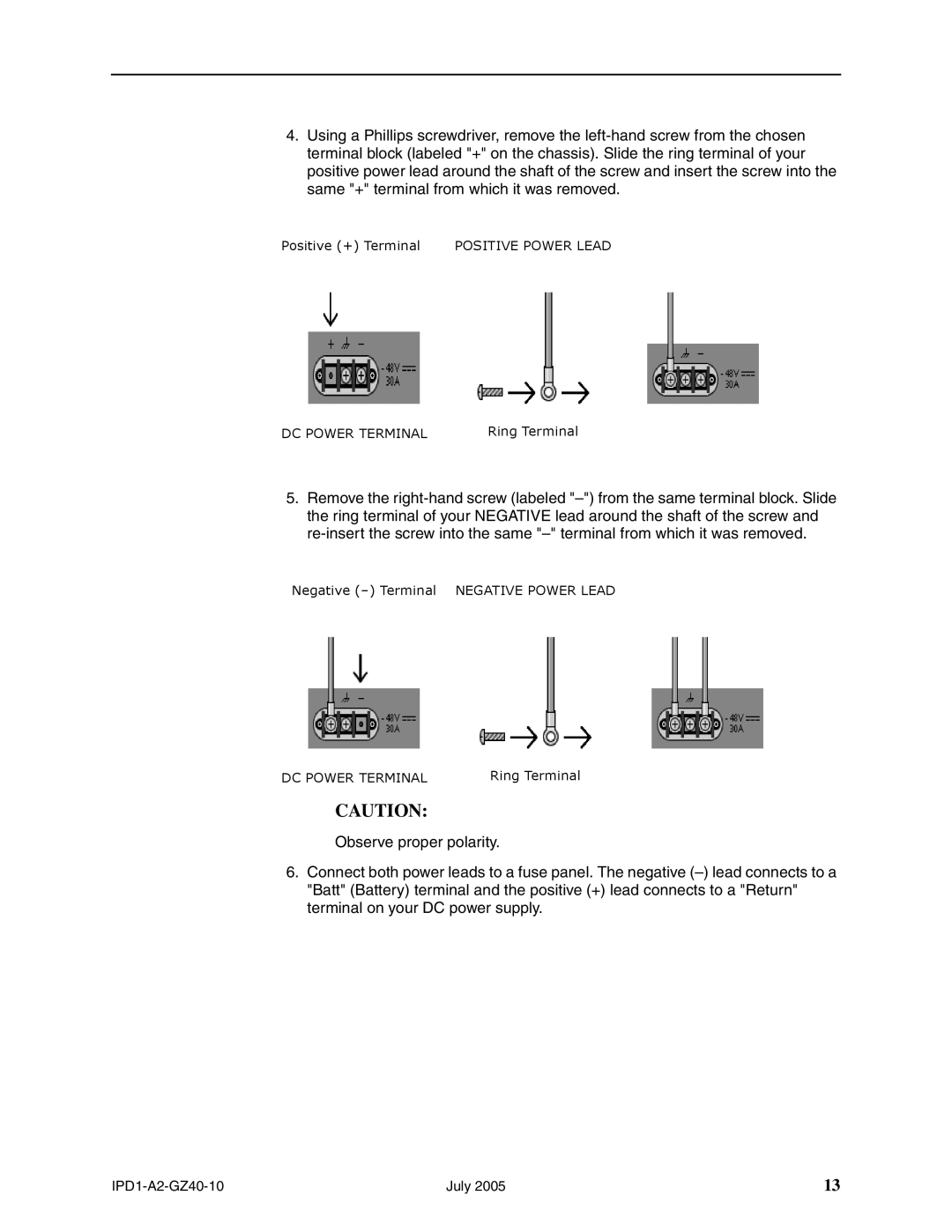 Paradyne 12000E installation instructions DC Power Terminal 