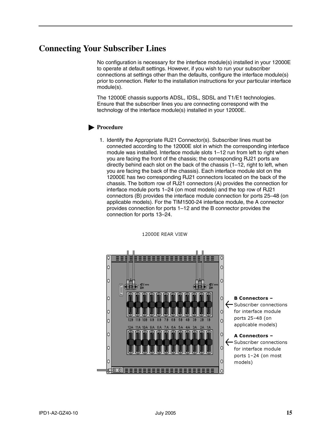 Paradyne 12000E installation instructions Connecting Your Subscriber Lines 