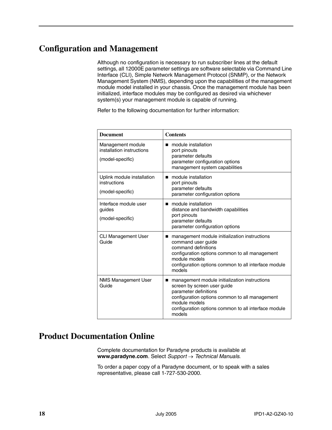 Paradyne 12000E installation instructions Configuration and Management, Product Documentation Online 