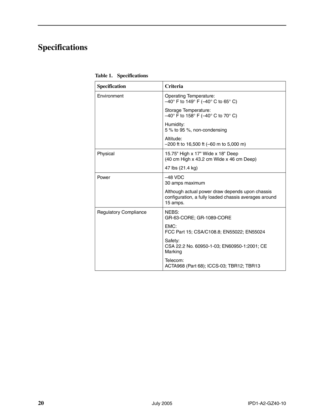 Paradyne 12000E installation instructions Specifications Criteria 