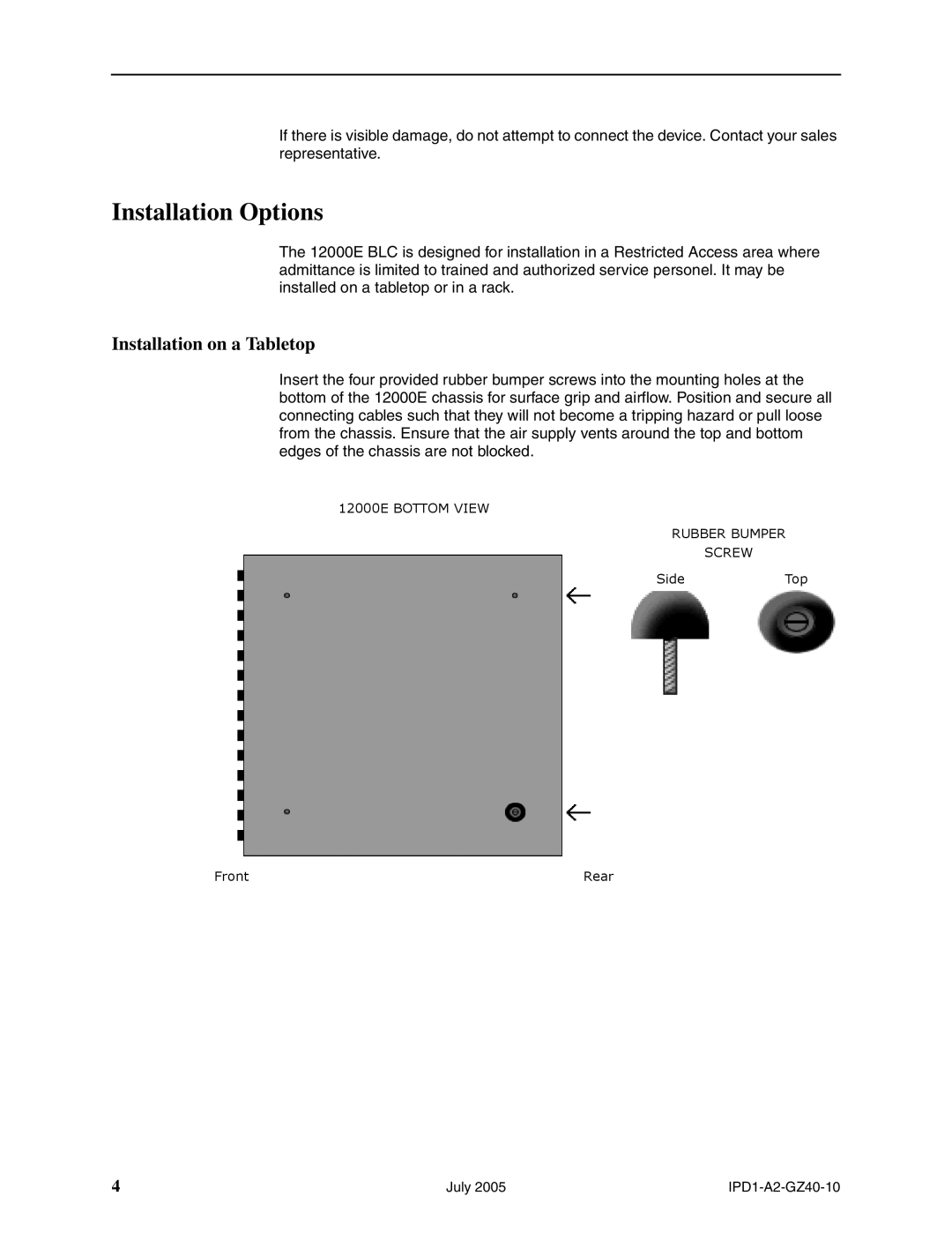 Paradyne 12000E installation instructions Installation Options, Installation on a Tabletop 