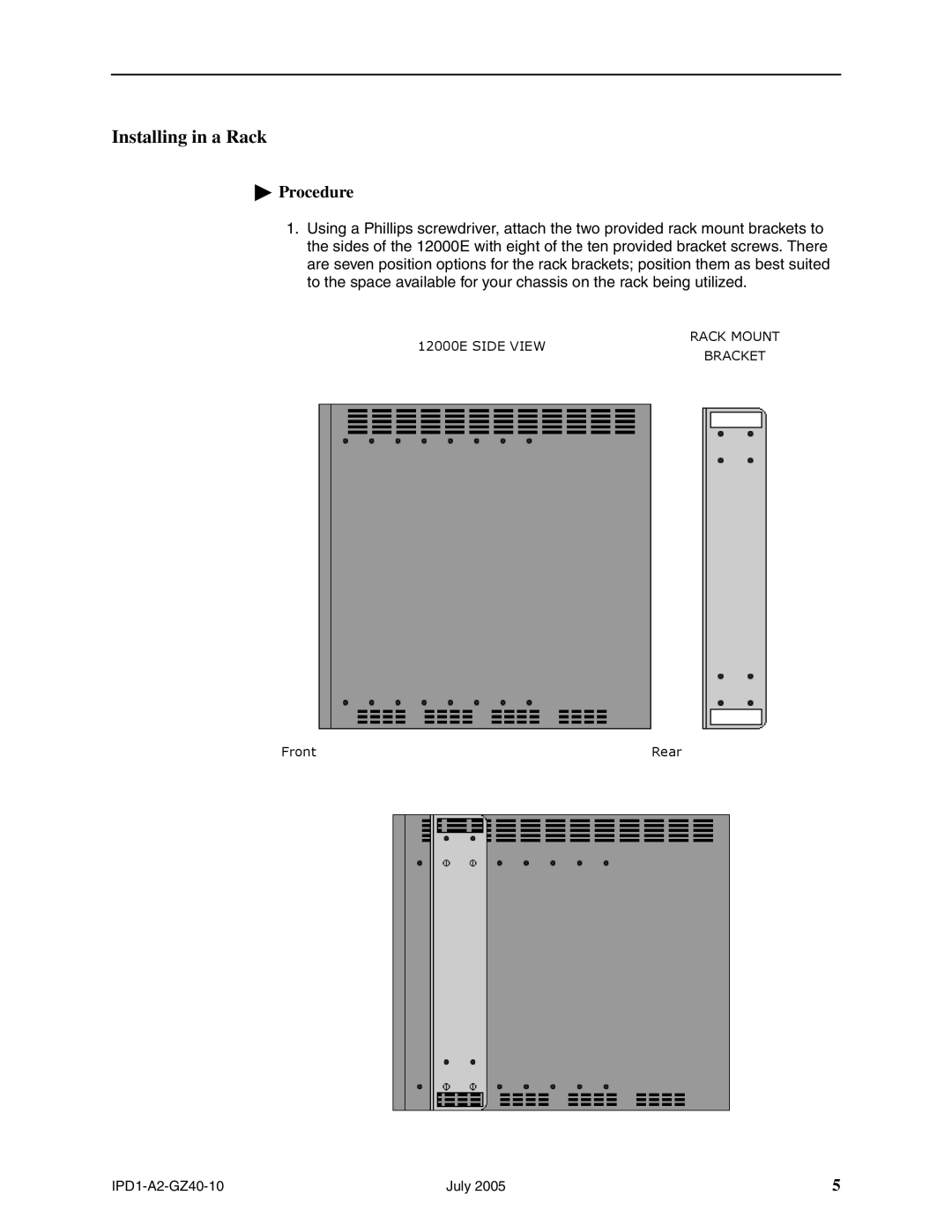 Paradyne 12000E installation instructions Installing in a Rack 