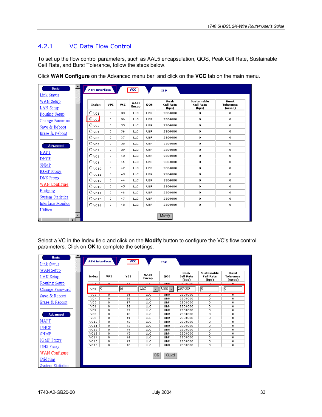 Paradyne 1740 SHDSL manual VC Data Flow Control 