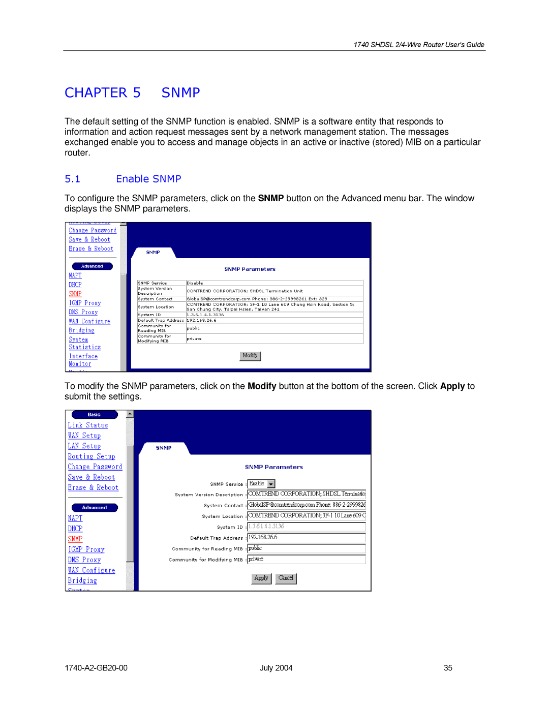 Paradyne 1740 SHDSL manual Enable Snmp 