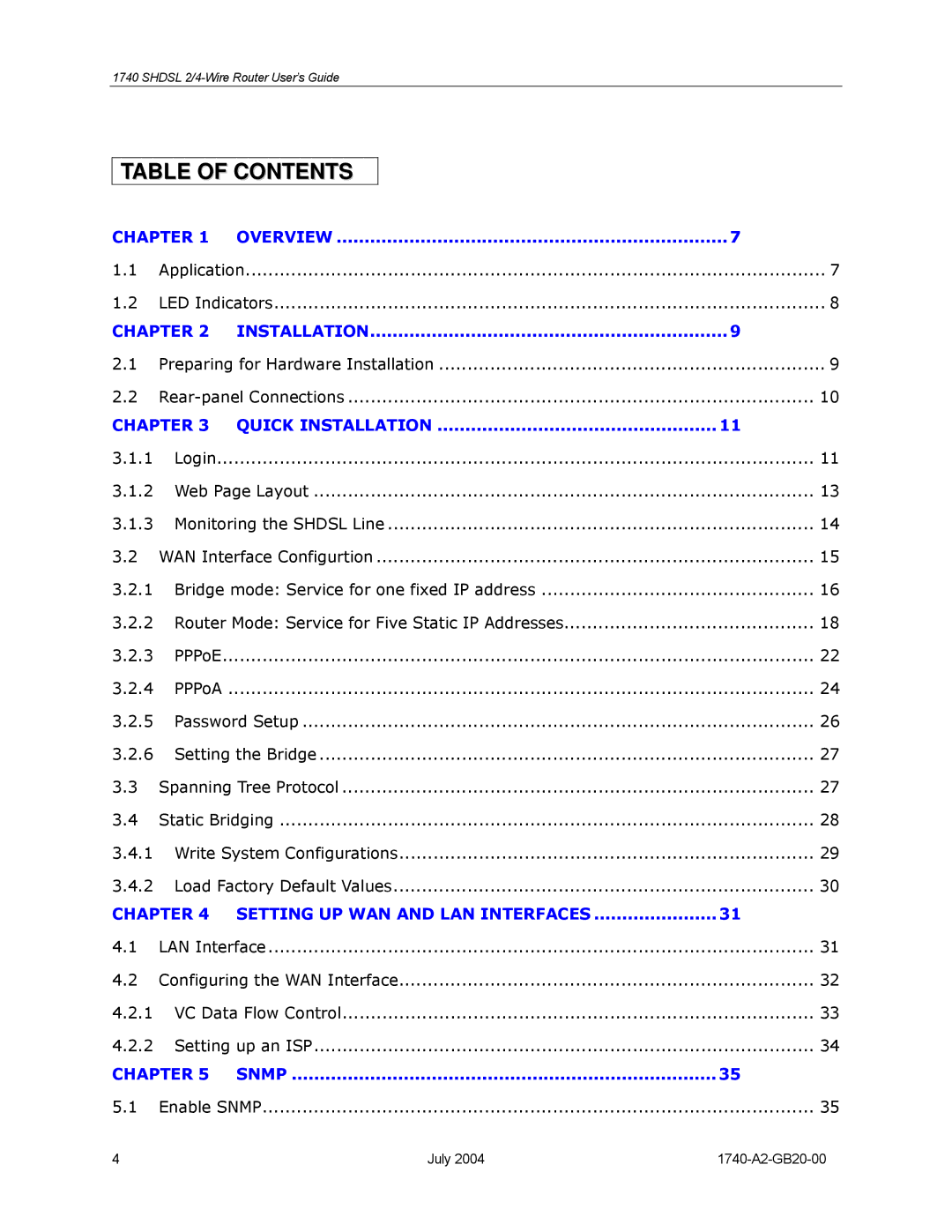 Paradyne 1740 SHDSL manual Table of Contents 