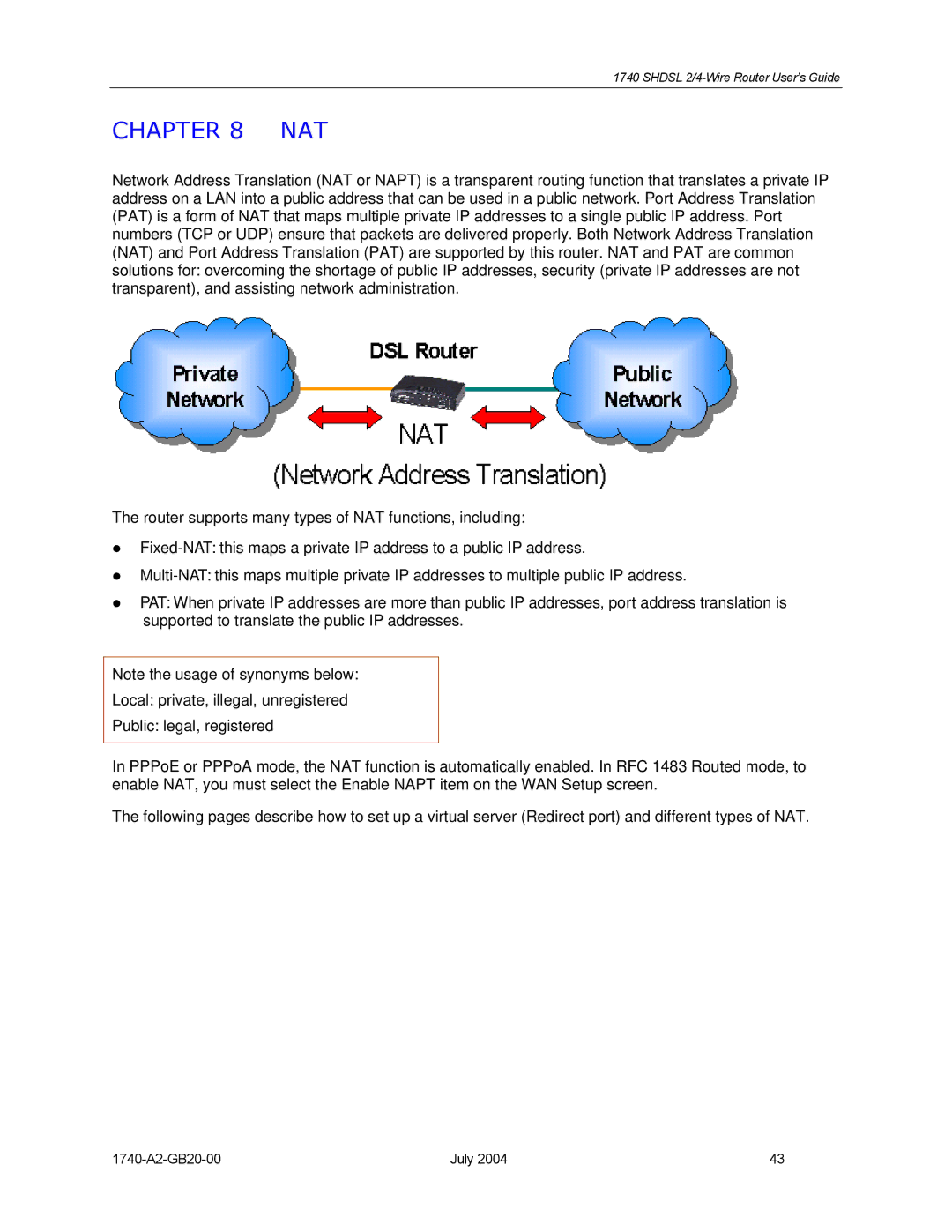 Paradyne 1740 SHDSL manual Nat 