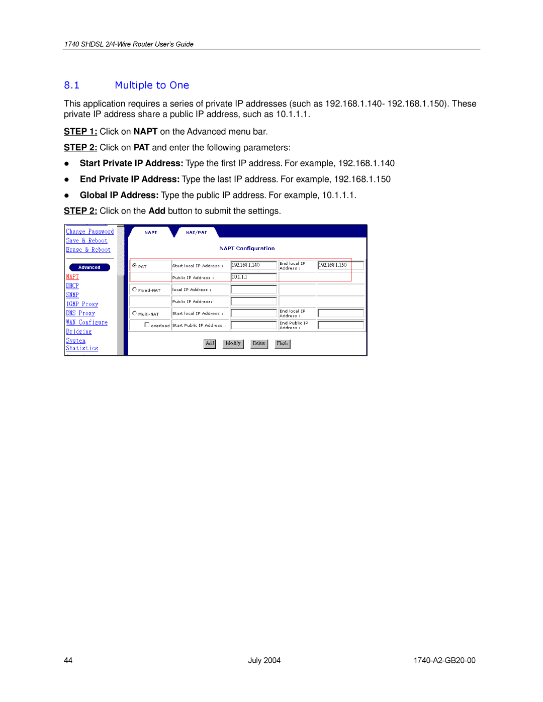 Paradyne 1740 SHDSL manual Multiple to One 