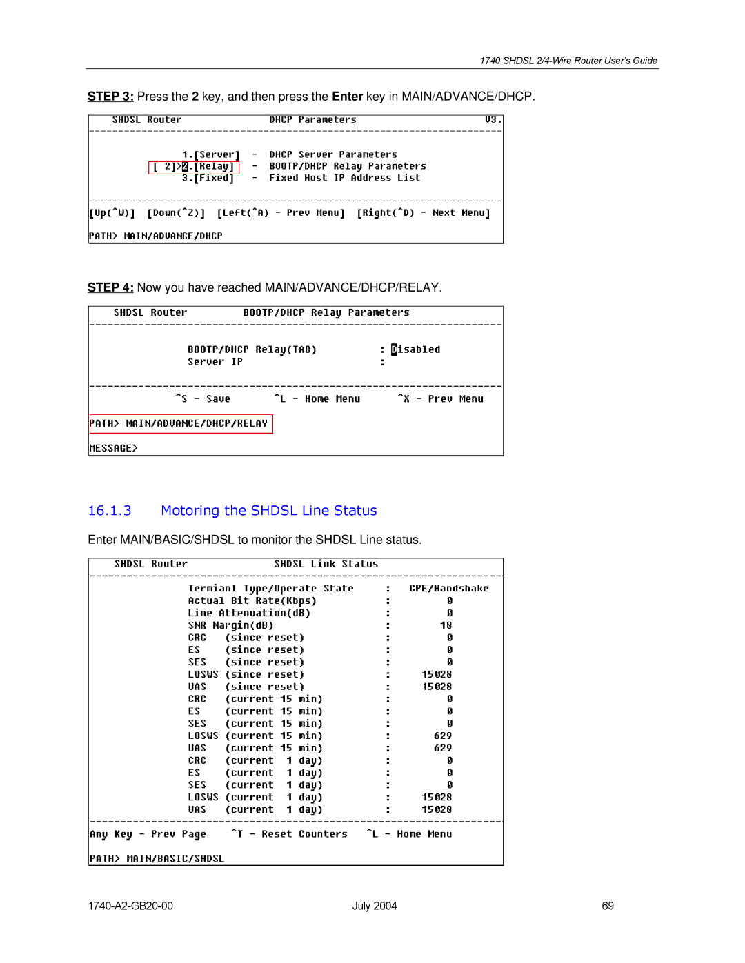 Paradyne 1740 SHDSL manual Motoring the Shdsl Line Status 