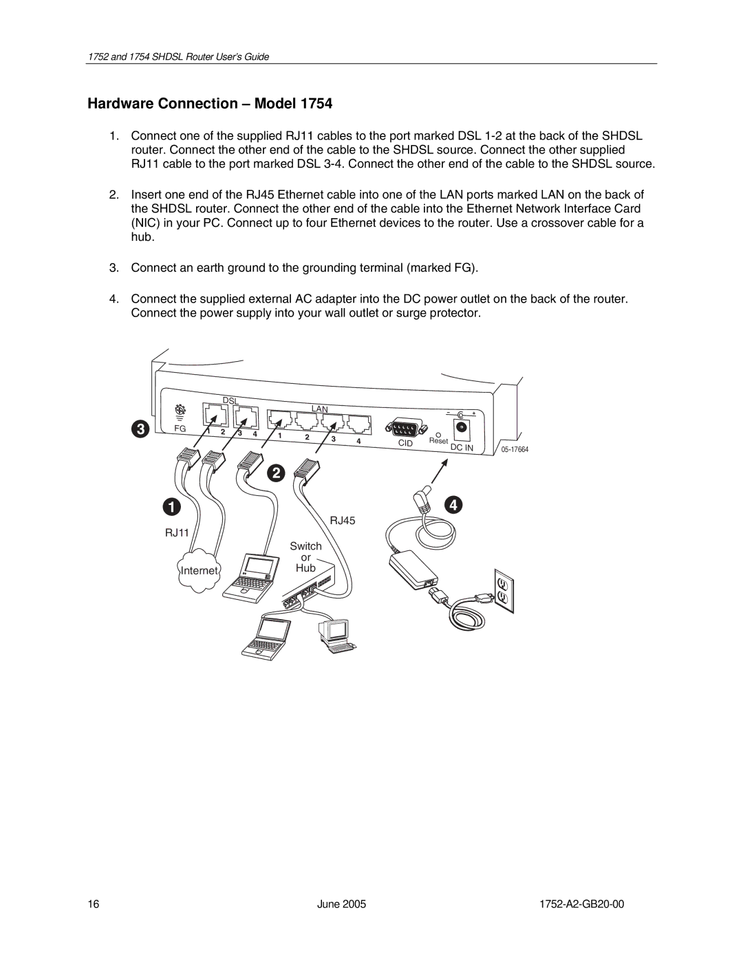 Paradyne 1754 manual RJ45 RJ11 Switch Internet 