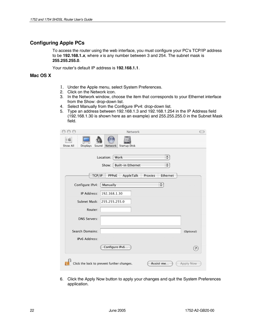 Paradyne 1754 manual Configuring Apple PCs, Mac OS 