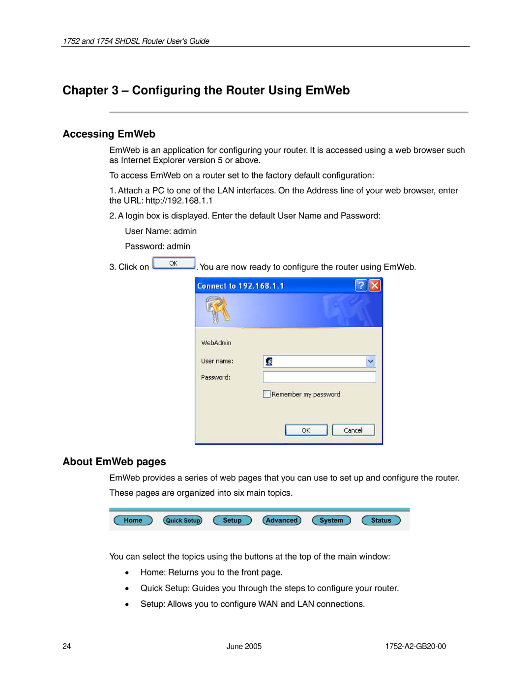 Paradyne 1754 manual Accessing EmWeb, About EmWeb pages 