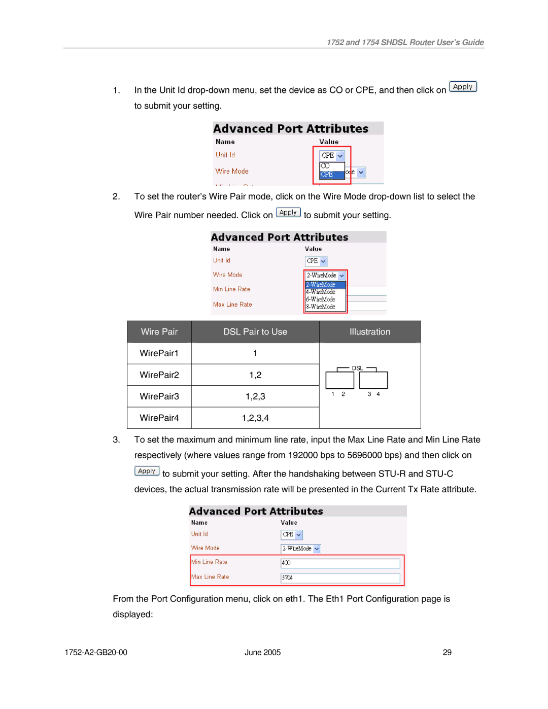 Paradyne 1754 manual Wire Pair DSL Pair to Use Illustration 