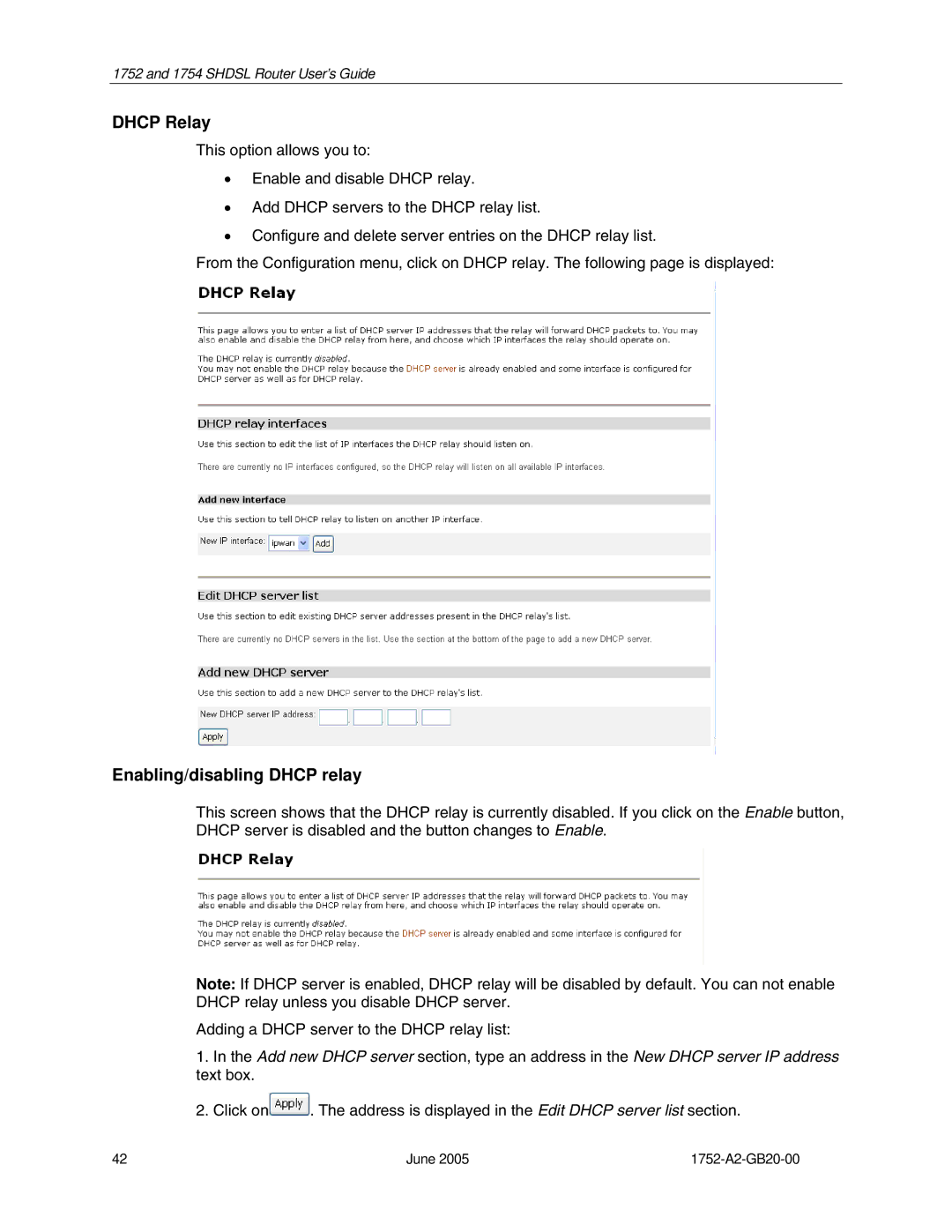 Paradyne 1754 manual Dhcp Relay, Enabling/disabling Dhcp relay 