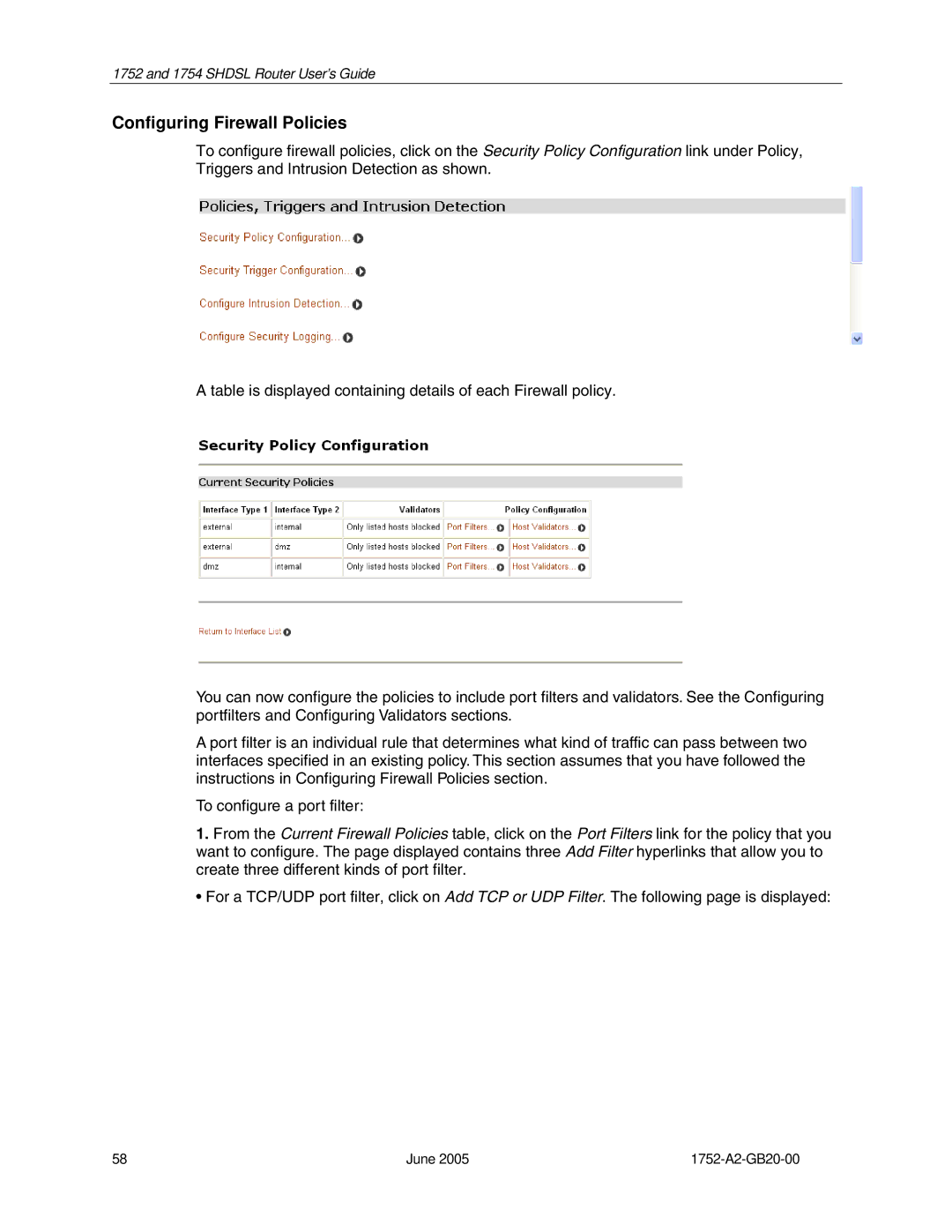 Paradyne 1754 manual Configuring Firewall Policies 