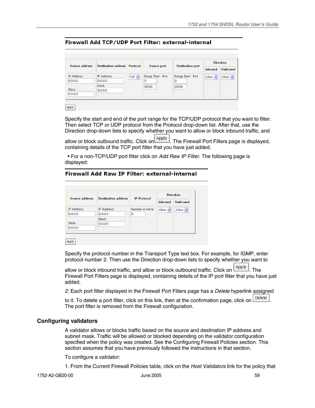 Paradyne 1754 manual Configuring validators 