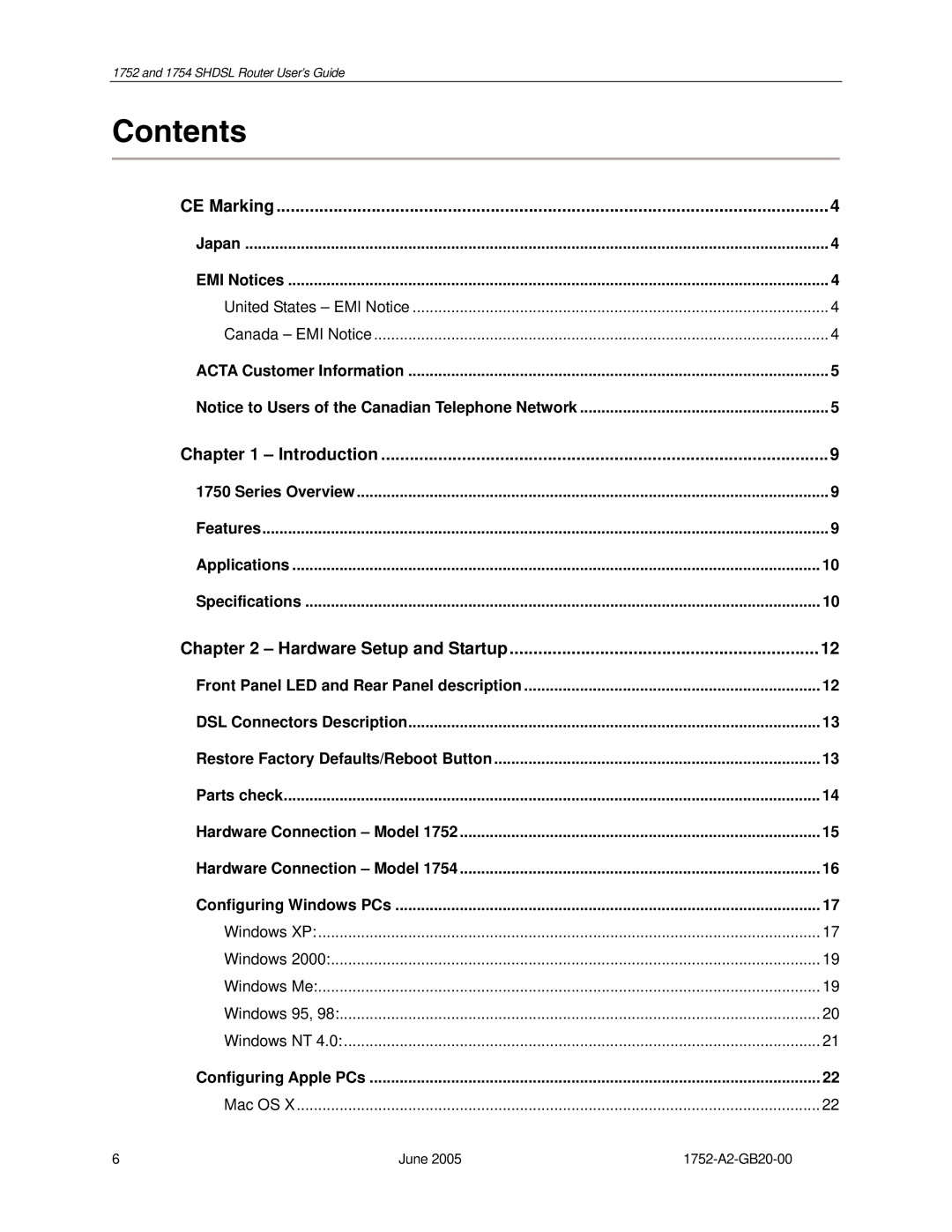 Paradyne 1754 manual Contents 