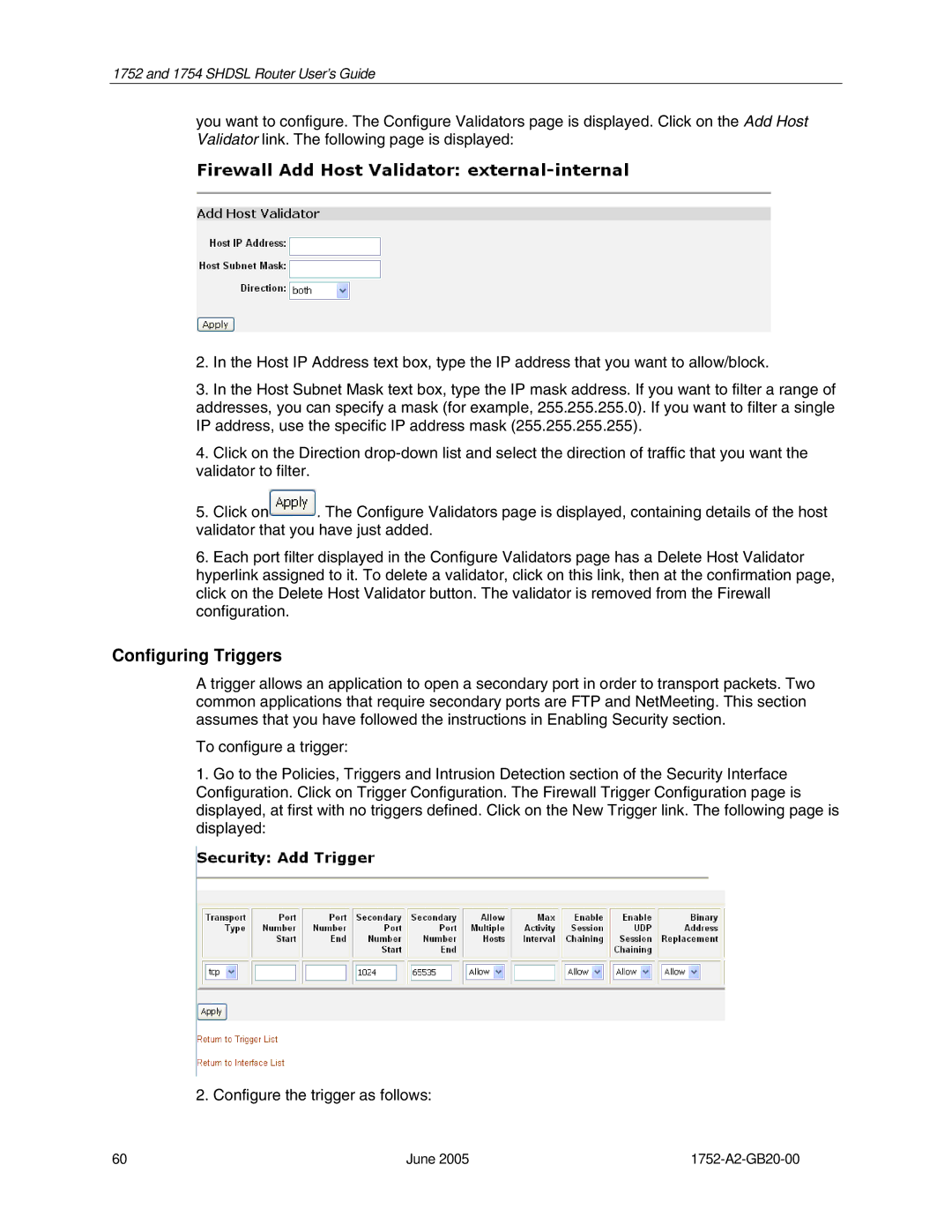 Paradyne 1754 manual Configuring Triggers 