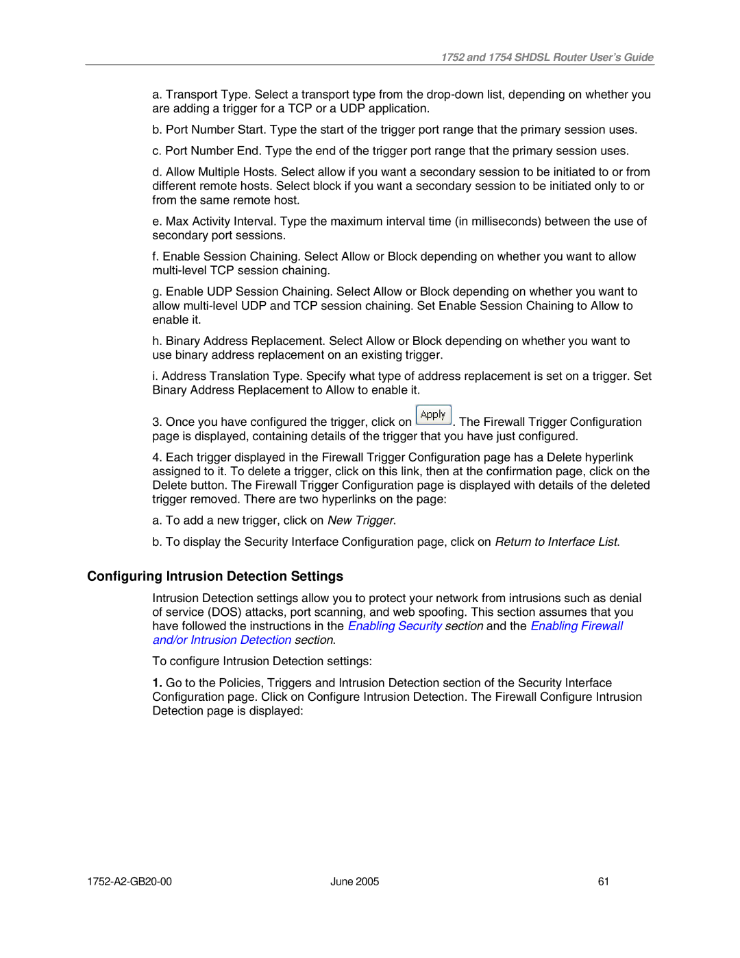 Paradyne 1754 manual Configuring Intrusion Detection Settings 