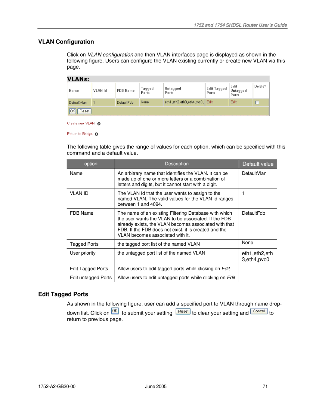 Paradyne 1754 manual Edit Tagged Ports, Vlan ID 