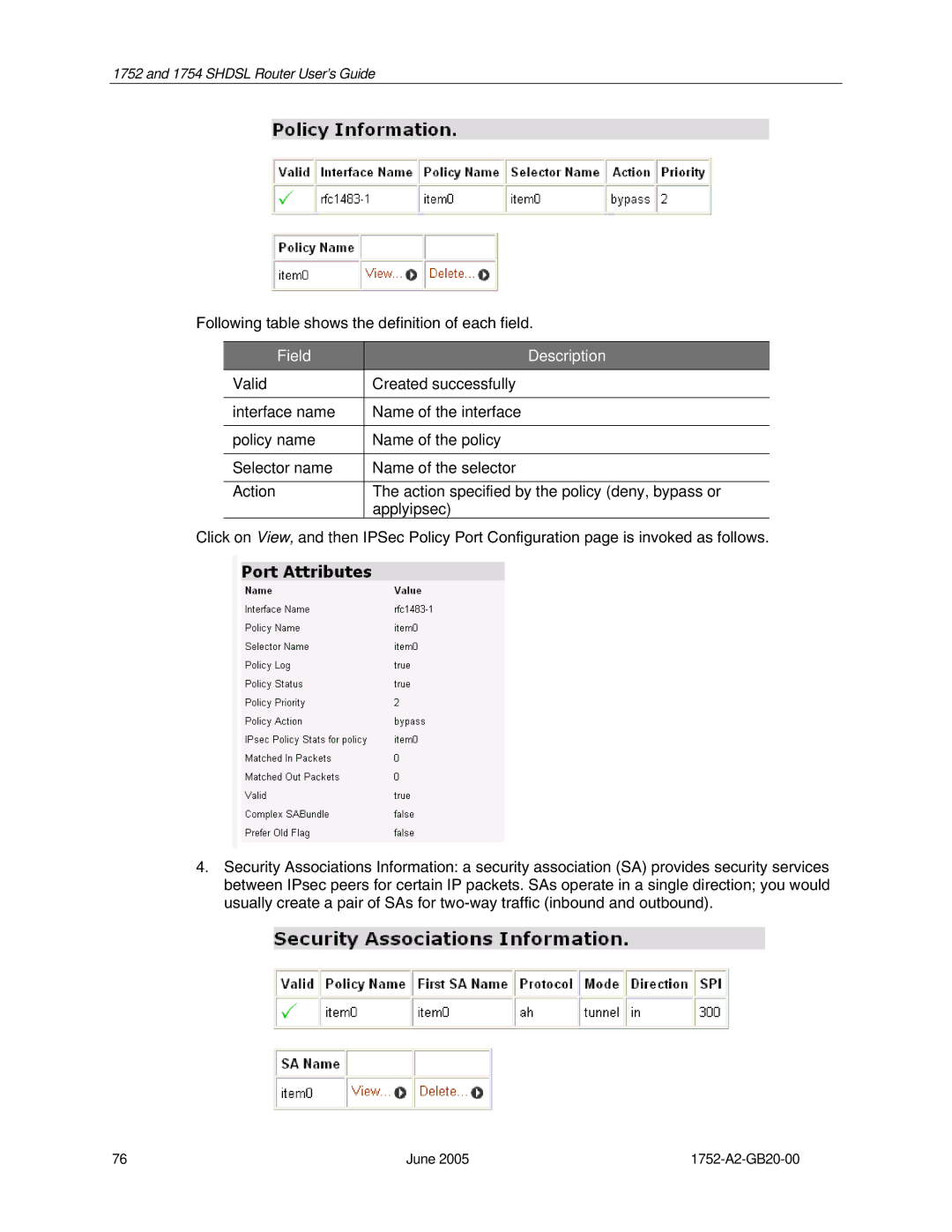 Paradyne 1754 manual Field Description 