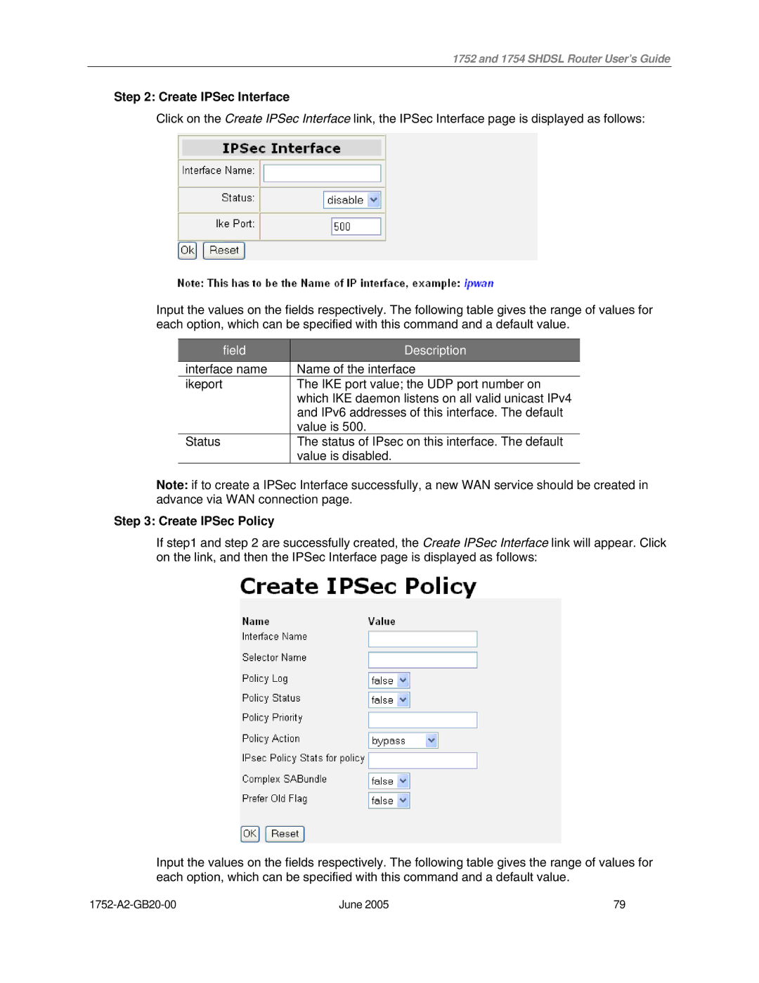 Paradyne 1754 manual Create IPSec Interface 