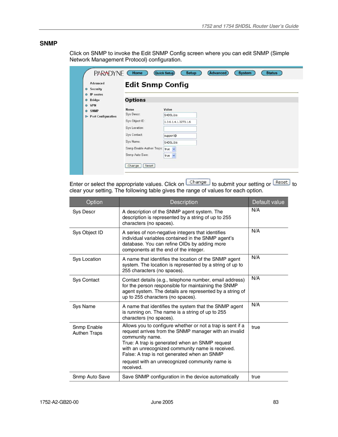 Paradyne 1754 manual Snmp 