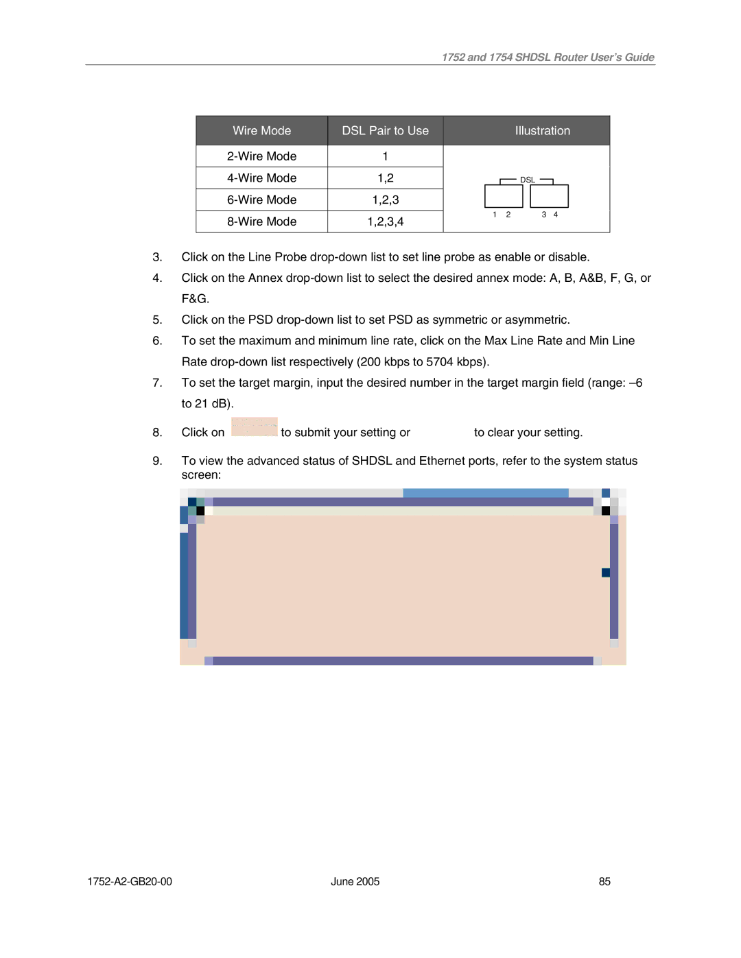 Paradyne 1754 manual Wire Mode DSL Pair to Use Illustration 