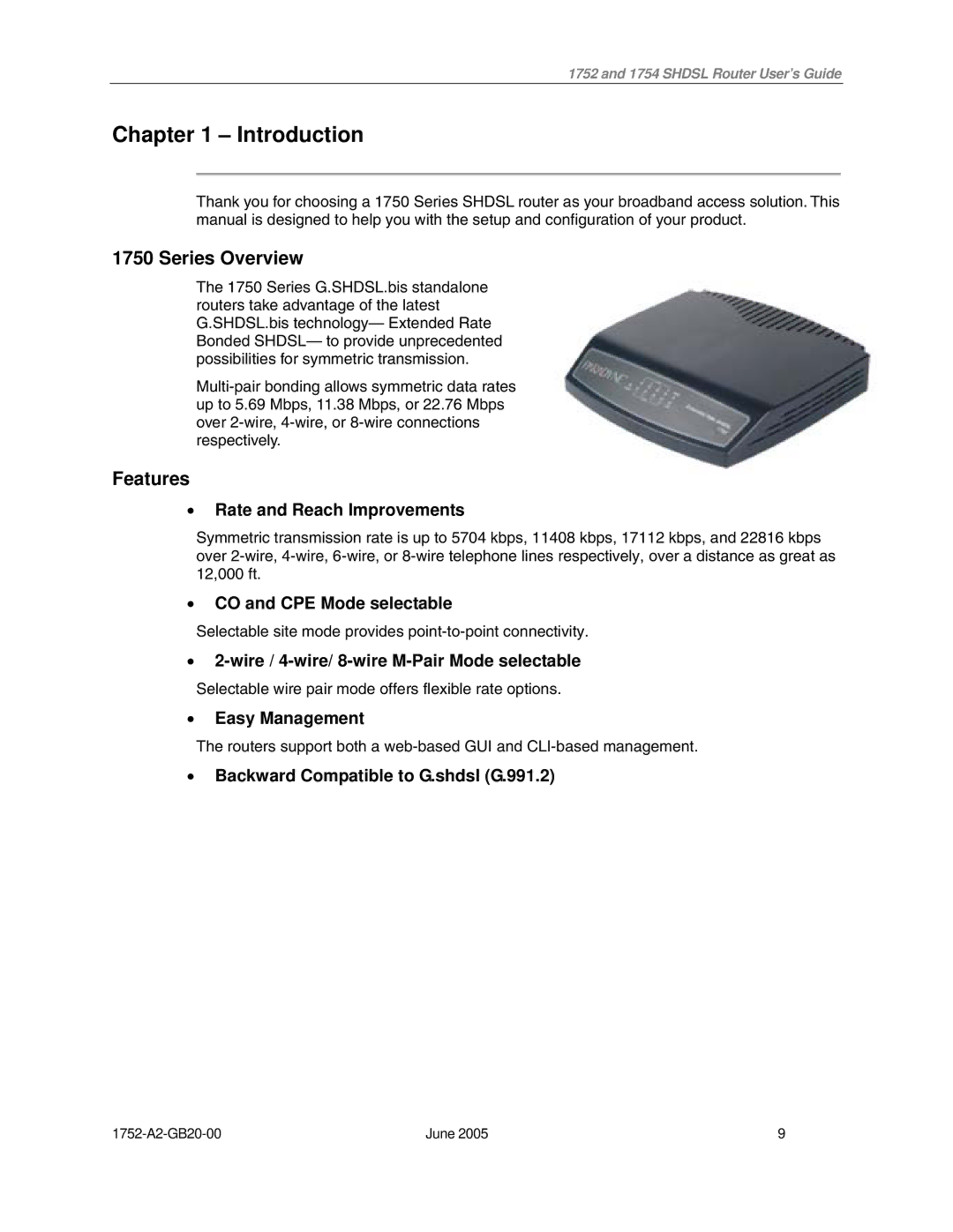 Paradyne 1754 manual Series Overview, Features 