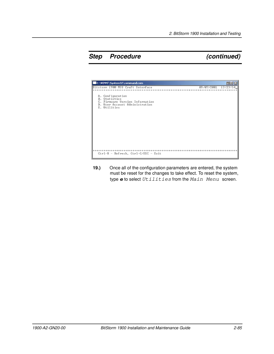 Paradyne 1900 manual Step Procedure 