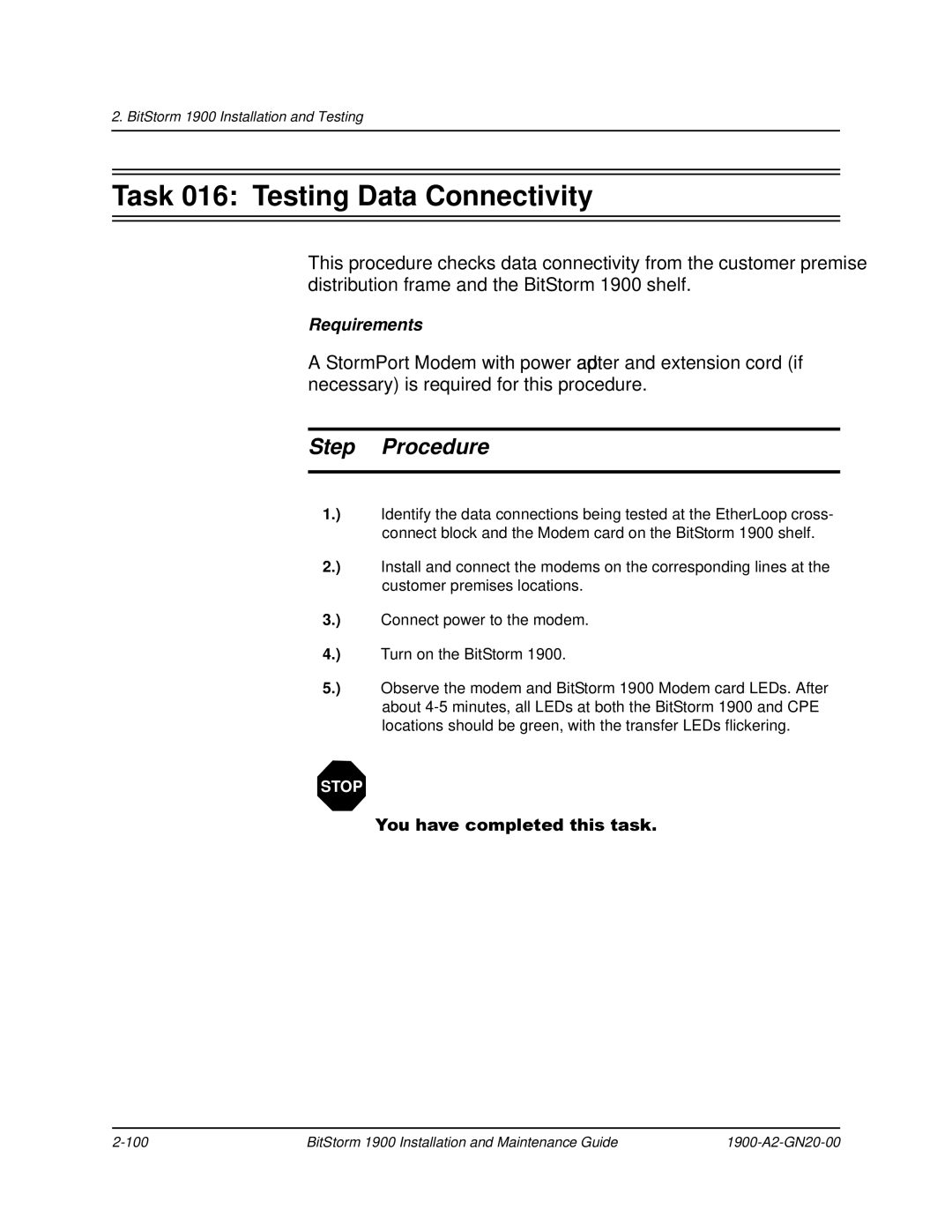 Paradyne 1900 manual Task 016 Testing Data Connectivity 