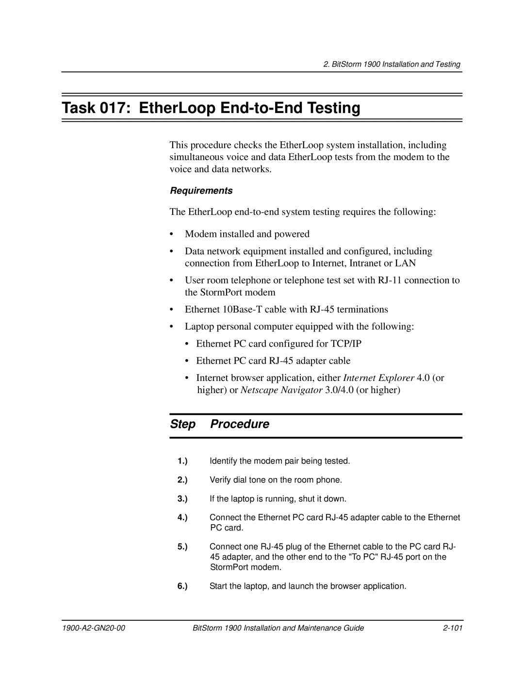 Paradyne 1900 manual Task 017 EtherLoop End-to-End Testing 