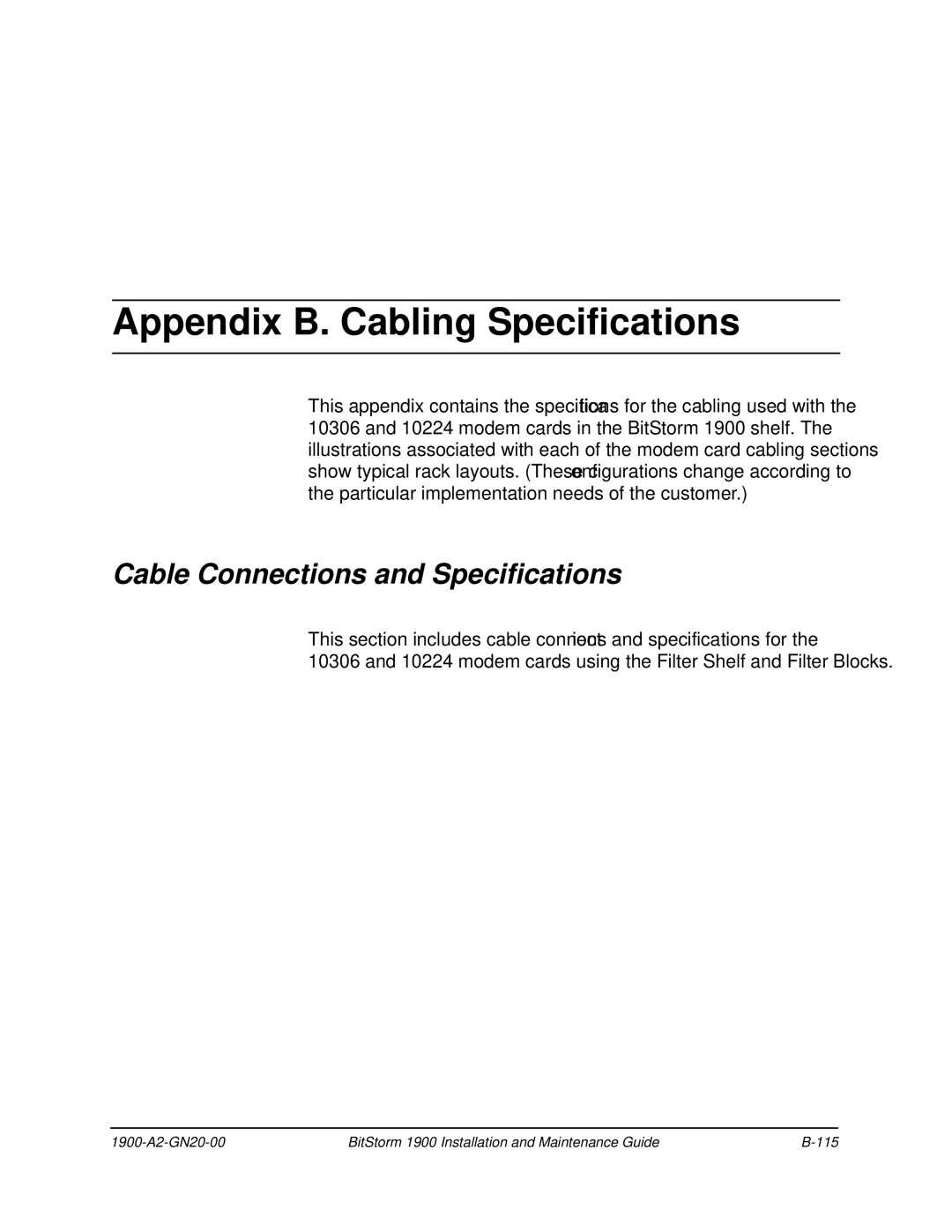 Paradyne 1900 manual Appendix B. Cabling Specifications, Cable Connections and Specifications 