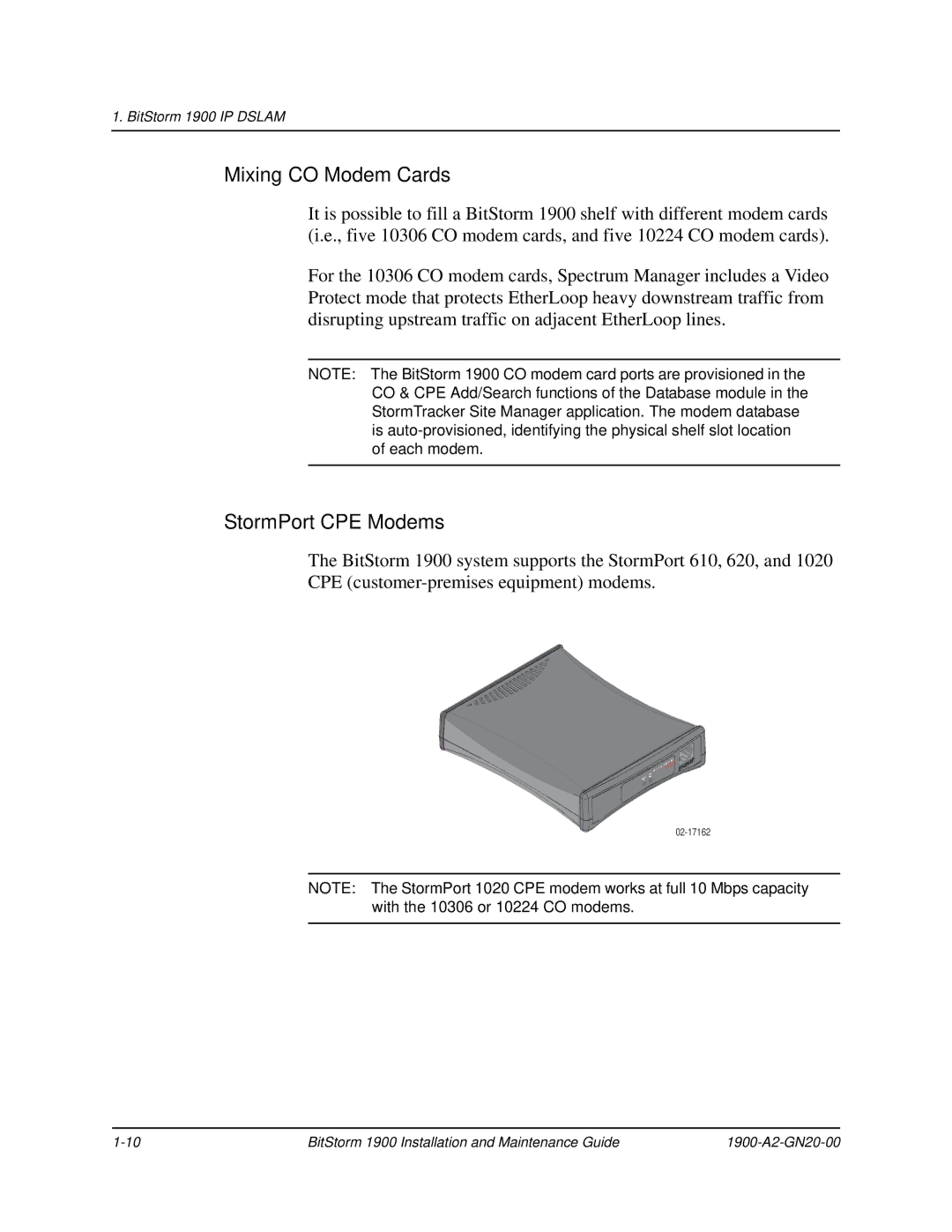 Paradyne 1900 manual Mixing CO Modem Cards, StormPort CPE Modems 